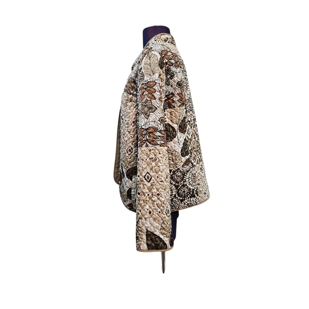 Quilted Patchwork Botanical Leaf Print Open Front… - image 4